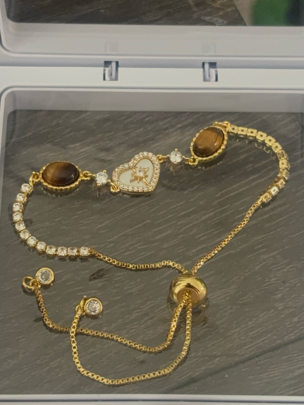 Gold-Tone Heart & Tiger Eye Bracelet - Women's Jewelry